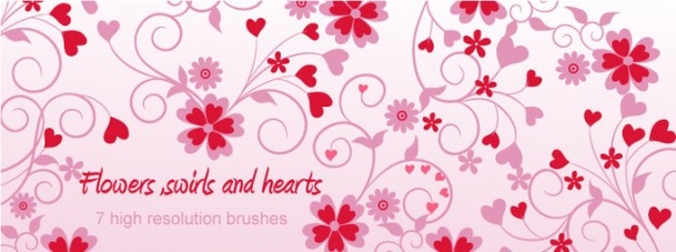 Flowers, Swirls and Hearts Brushes