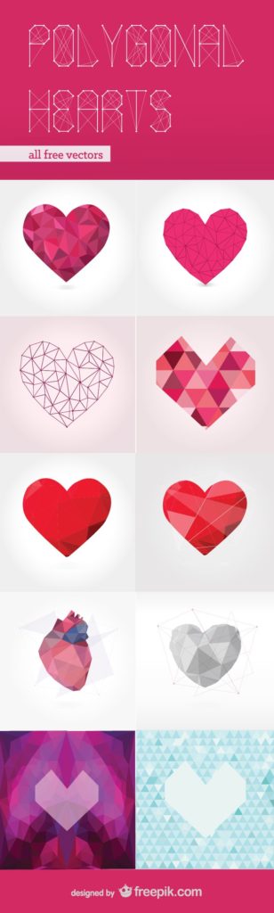 Free Vector Pack: Polygonal Hearts