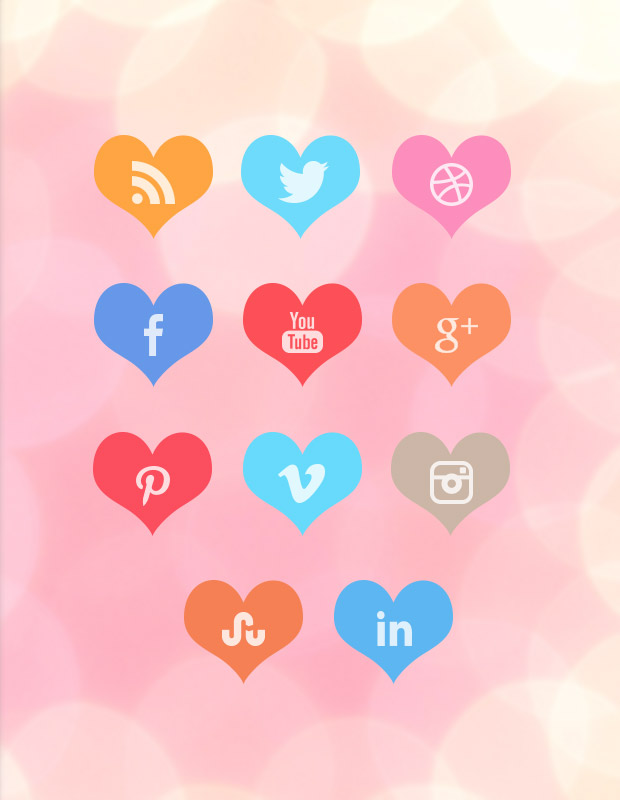 Beautiful Free Heart Social Media Icon Set